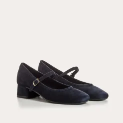 Reqins BABIES A TALONS KELLY CUIR VELOURS BLEU Hot