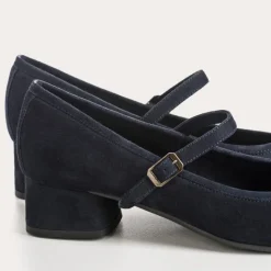 Reqins BABIES A TALONS KELLY CUIR VELOURS BLEU Hot