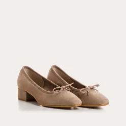 Reqins BALLERINES A TALONS FETICHE CUIR VELOURS BEIGE Fashion