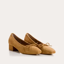 Reqins BALLERINES A TALONS FETICHE CUIR VELOURS HAVANE Discount