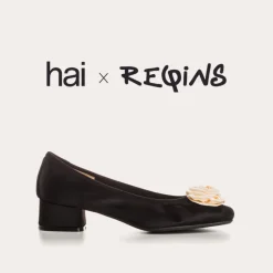 Reqins BALLERINES A TALONS KAMELIA en SOIE NOIR New