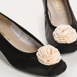 Reqins BALLERINES A TALONS KAMELIA en SOIE NOIR New