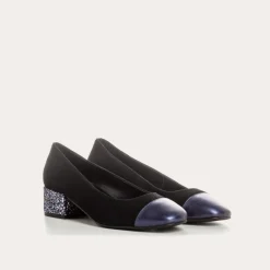 Reqins BALLERINES A TALONS RIVIERA CUIR VELOURS ET GLITTER BLEU Hot
