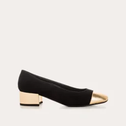 Reqins BALLERINES A TALONS RIVIERA CUIR VELOURS ET METAL NOIR New