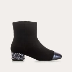 Reqins BOTTINES A TALONS ROXANE CUIR VELOURS ET GLITTER NOIR Clearance