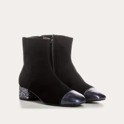 Reqins BOTTINES A TALONS ROXANE CUIR VELOURS ET GLITTER NOIR Clearance