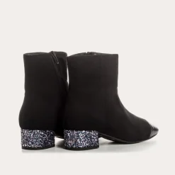 Reqins BOTTINES A TALONS ROXANE CUIR VELOURS ET GLITTER NOIR Clearance