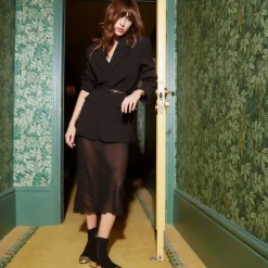 Reqins BOTTINES A TALONS ROXANE CUIR VELOURS ET METAL NOIR Clearance