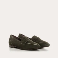 Reqins MOCASSINS FAUSTINE CUIR VELOURS VERT Outlet