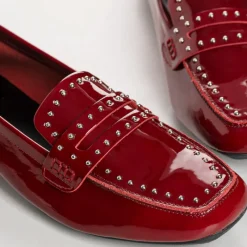 Reqins MOCASSINS HELODIE CUIR VERNIS ET CLOUS ROUGE Online