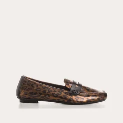 Reqins MOCASSINS HEMA CUIR METALLISE LEOPARD ANIMALIER New