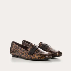 Reqins MOCASSINS HEMA CUIR METALLISE LEOPARD ANIMALIER New