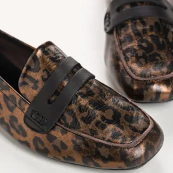 Reqins MOCASSINS HEMA CUIR METALLISE LEOPARD ANIMALIER New