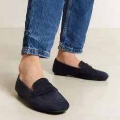 Reqins MOCASSINS HEMA CUIR VELOURS CC BLEU Clearance