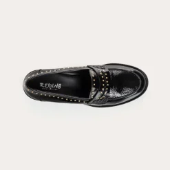 Reqins MOCASSINS JOYA ROCK CUIR VERNIS ET CLOUS NOIR Clearance