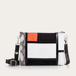 Reqins POCHETTE CEZANNE MIX CUIR VELOURS/PYTHON NOIR/MANDARINE Hot